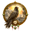 Raven in golden clock frame