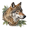 Wolf surrounded by foliage
