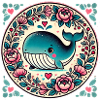 Whale in Floral Circle