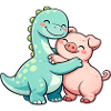 Cute Brontosaurus & Pig