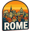 Rome Skyline Retro Sunset Colosseum Art