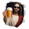 Jesus Christ with beer and sunglasses