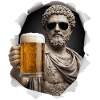Marco Aurelio con occhiali da sole e birra