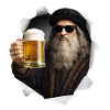 Leonardo Da Vinci con birra e occhiali da sole