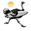 Ostrich with surfboard