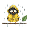 Rainy Owl in Yellow Raincoat