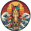 Koi Cat Sunset Waves