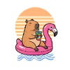 Capybara on pink flamingo