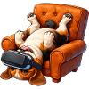 Dog with VR glasses in armchair