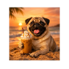 Lustiges Mops Summer Beach Kaffee Sonnenuntergangs-Meme