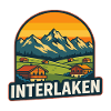 Interlaken Switzerland Retro Sunset Mountain Art