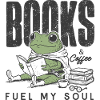 Frosch liest Bücher & Kaffee