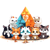 Katzen vor bunten Kristallpyramiden