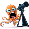 Orangener Oktopus Fotograf mit Kamera