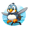 Flying penguin with backpack