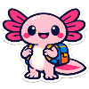 Kawaii wing hero with backpack axolotl
