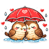Kissing owls under umbrella
