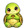 Hearty turtle with paw kiss