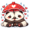Panda Rain Heart Under Umbrella
