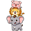 Elefant, Löwe, Schwein