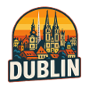 Dublin-Irland-Retro-Sonnenuntergangs-Skyline-Design