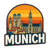 Munich Germany Retro Sunset Skyline Art