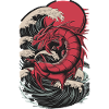Red Dragon in the Sea of Storms Japanese Waves