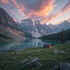 Alpine refuge at the mountain lake