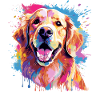 Golden Retriever Hund Spritzkunst bunt