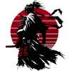 Samurai silhouette with red circle