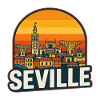 Sevilla, Spanien Retro-Sonnenuntergangs-Skyline-Design
