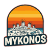 Mykonos Greece Windmills Retro Sunset Art