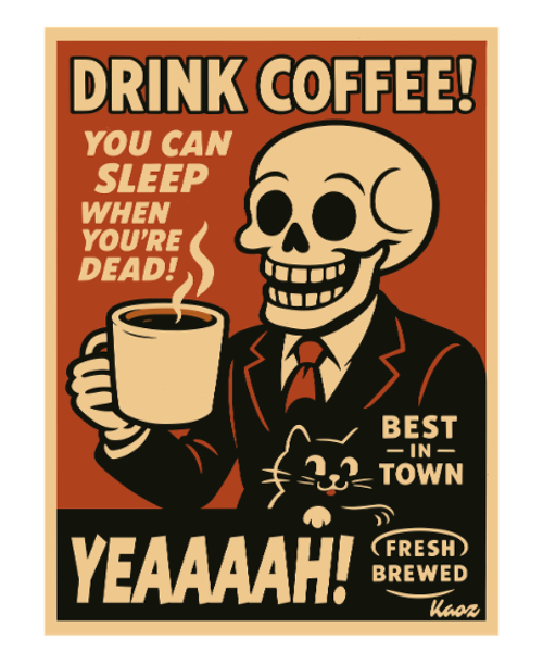 Coffee Skull Retro Poster