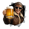 Amelia Earhart with sunglasses and beer