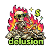 Flaming dollar skeleton delusion
