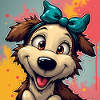 Cheerful dog with bow