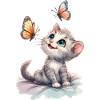 Chaton aux papillons – Aquarelle 🐱🦋
