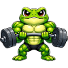 Strong frog with dumbbell cartoon