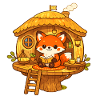 Lesender Fuchs im Baumhaus