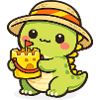 Kawaii Dino with Cake Hat