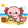 Cuddly Axolotl on the Beach