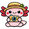 Axolotl Camera Kawaii Straw Hat Magic