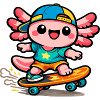 Axolotl skateur Kawaii Wing