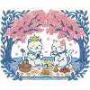 Real cats on picnic between sakura
