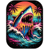 Neon shark at sunset