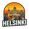 Helsinki Finland Retro Sunset Skyline Art