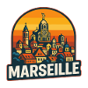 Marseille France Retro Sunset Skyline Art
