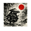 Samurai Pug Dog Japanisches Tusche-Waschbild