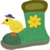 Chick on Green Boot with Flower