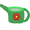 Green watering can with red flower